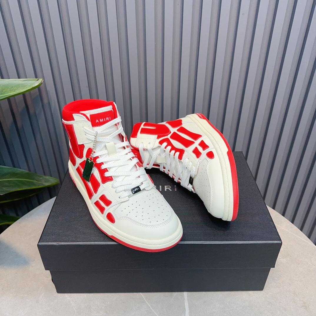Amiri Leather-Textile High-Top Sneakers - PerfectKickZ