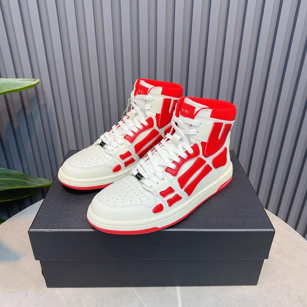 Amiri Leather-Textile High-Top Sneakers - PerfectKickZ