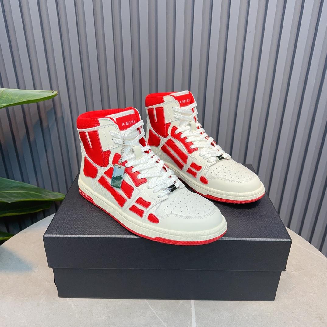 Amiri Leather-Textile High-Top Sneakers - PerfectKickZ