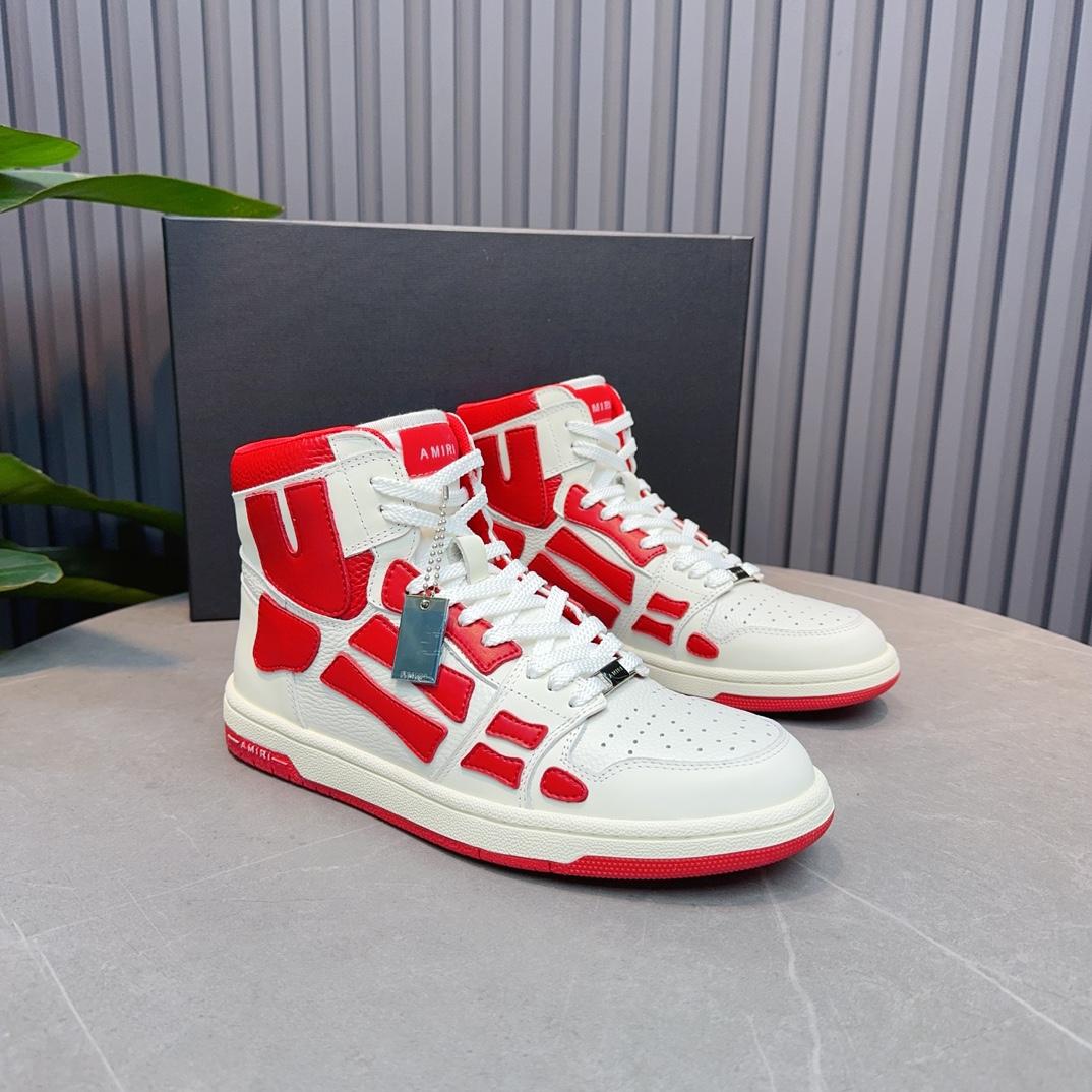 Amiri Leather-Textile High-Top Sneakers - PerfectKickZ