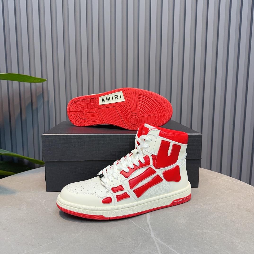 Amiri Leather-Textile High-Top Sneakers - PerfectKickZ