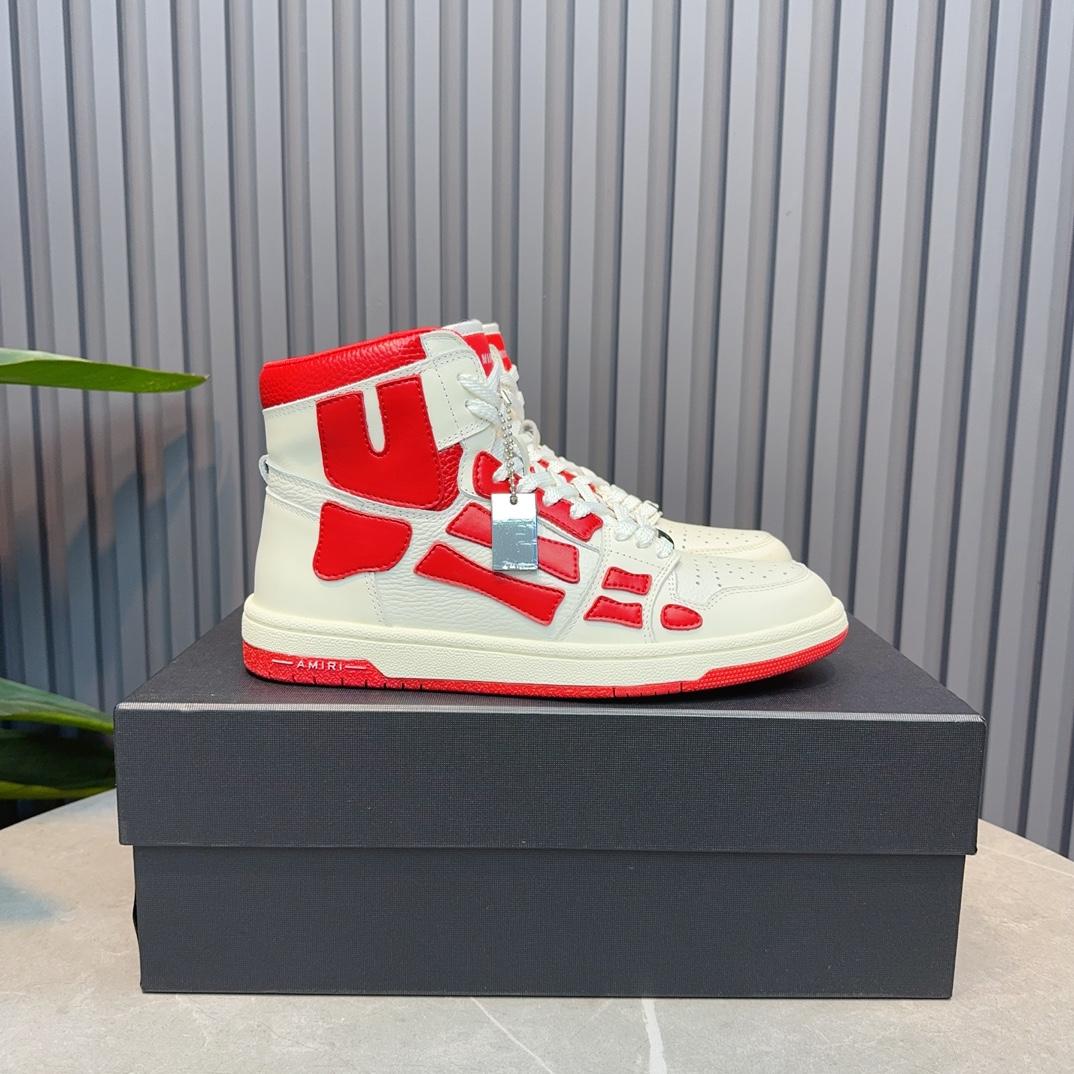 Amiri Leather-Textile High-Top Sneakers - PerfectKickZ