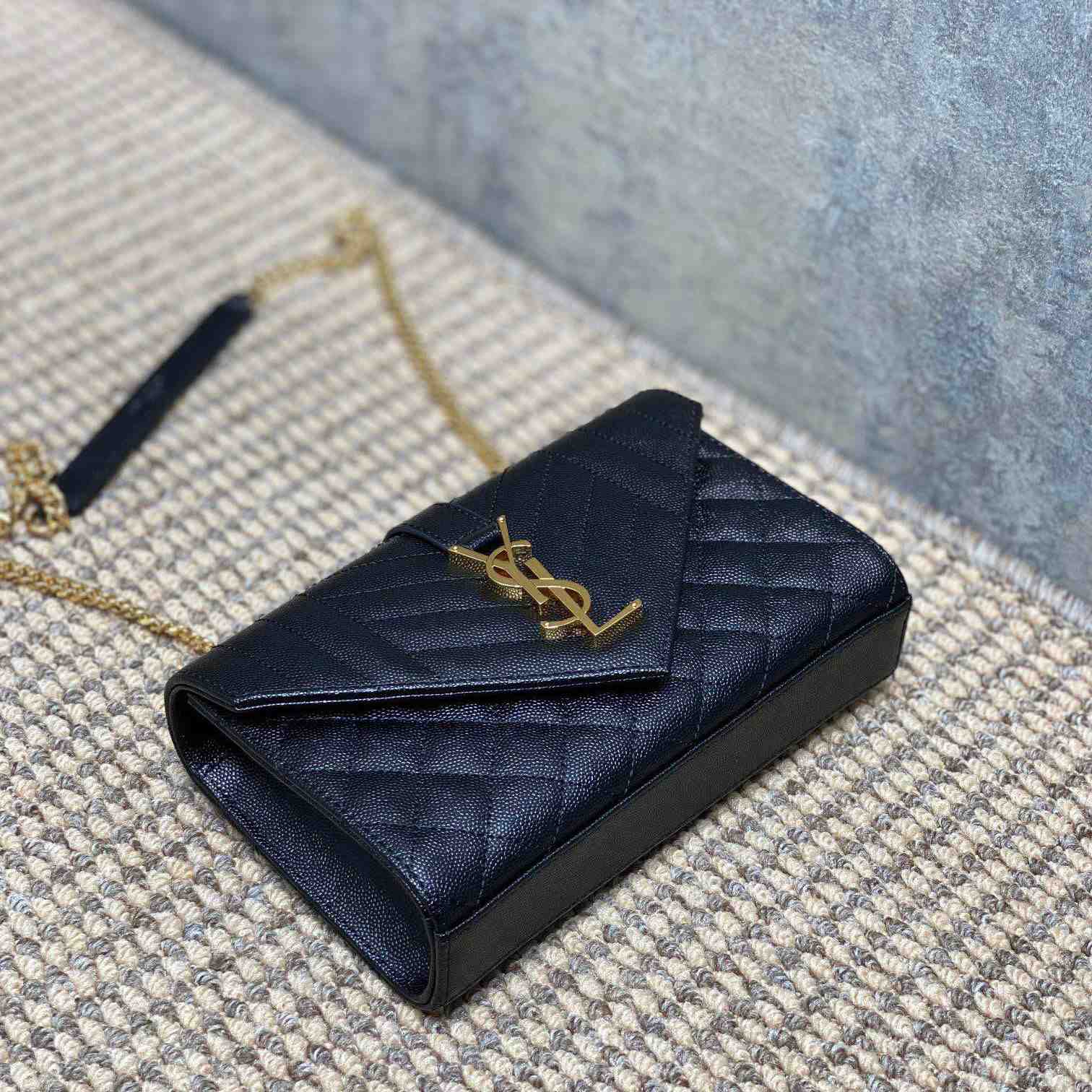 Saint Laurent Envelope Small In Quilted Grain De Poudre Embossed Leather - 