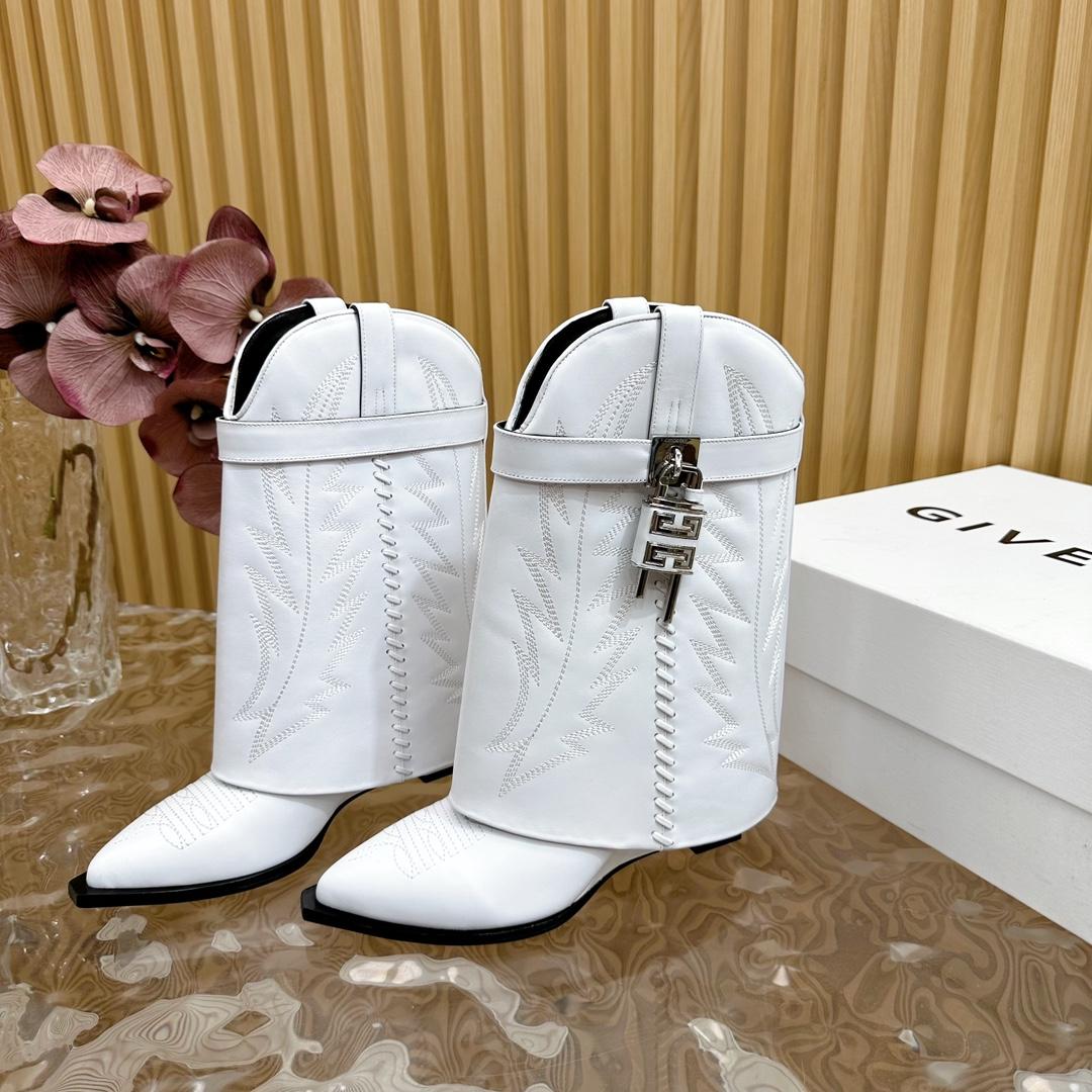 Givenchy Shark Lock Cowboy Ankle Boots In Leather - PerfectKickZ