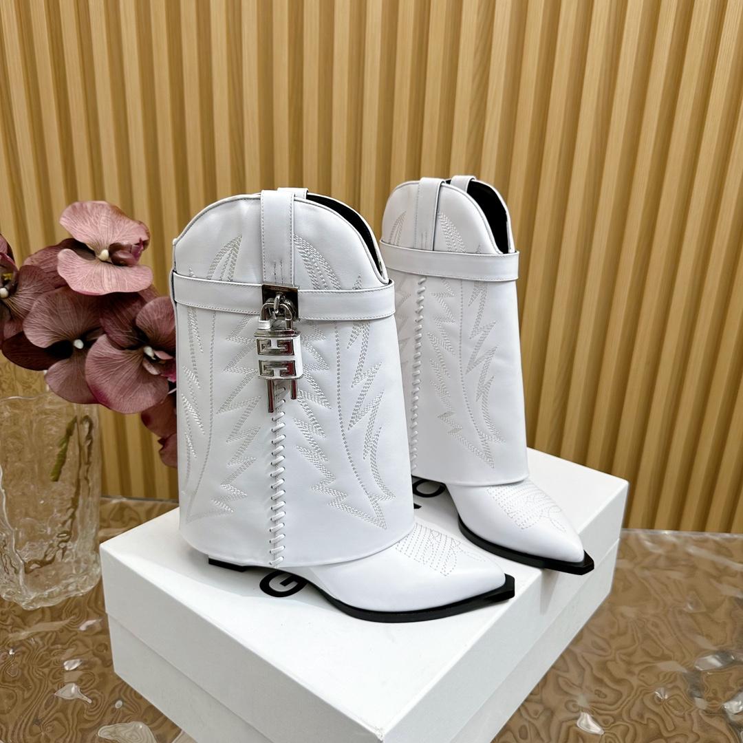 Givenchy Shark Lock Cowboy Ankle Boots In Leather - PerfectKickZ