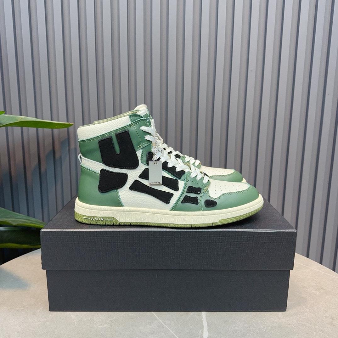 Amiri Leather-Textile High-Top Sneakers - PerfectKickZ