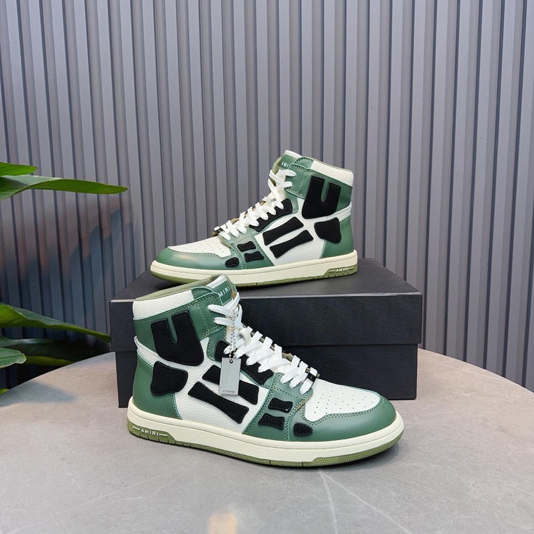 Amiri Leather-Textile High-Top Sneakers - PerfectKickZ