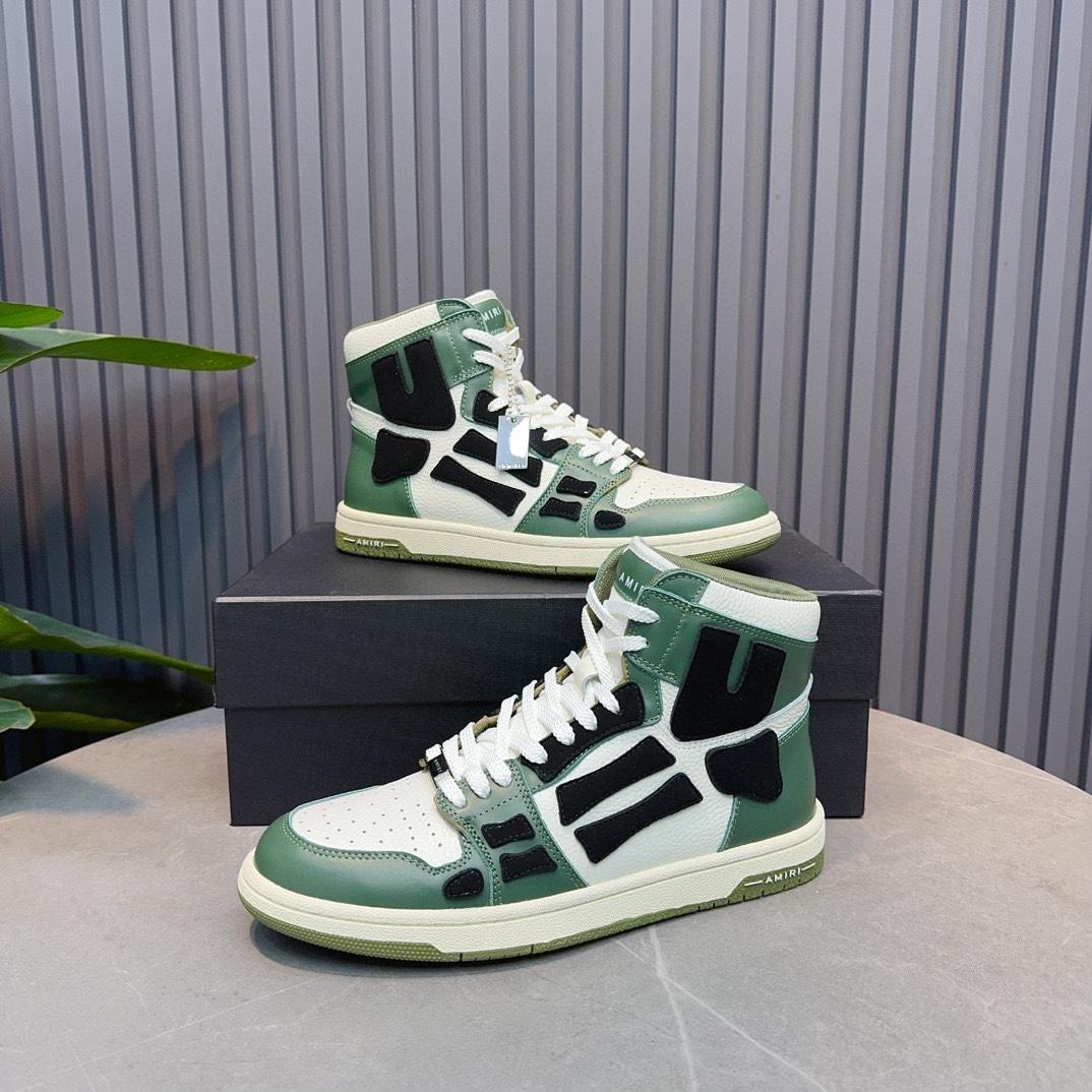Amiri Leather-Textile High-Top Sneakers - PerfectKickZ