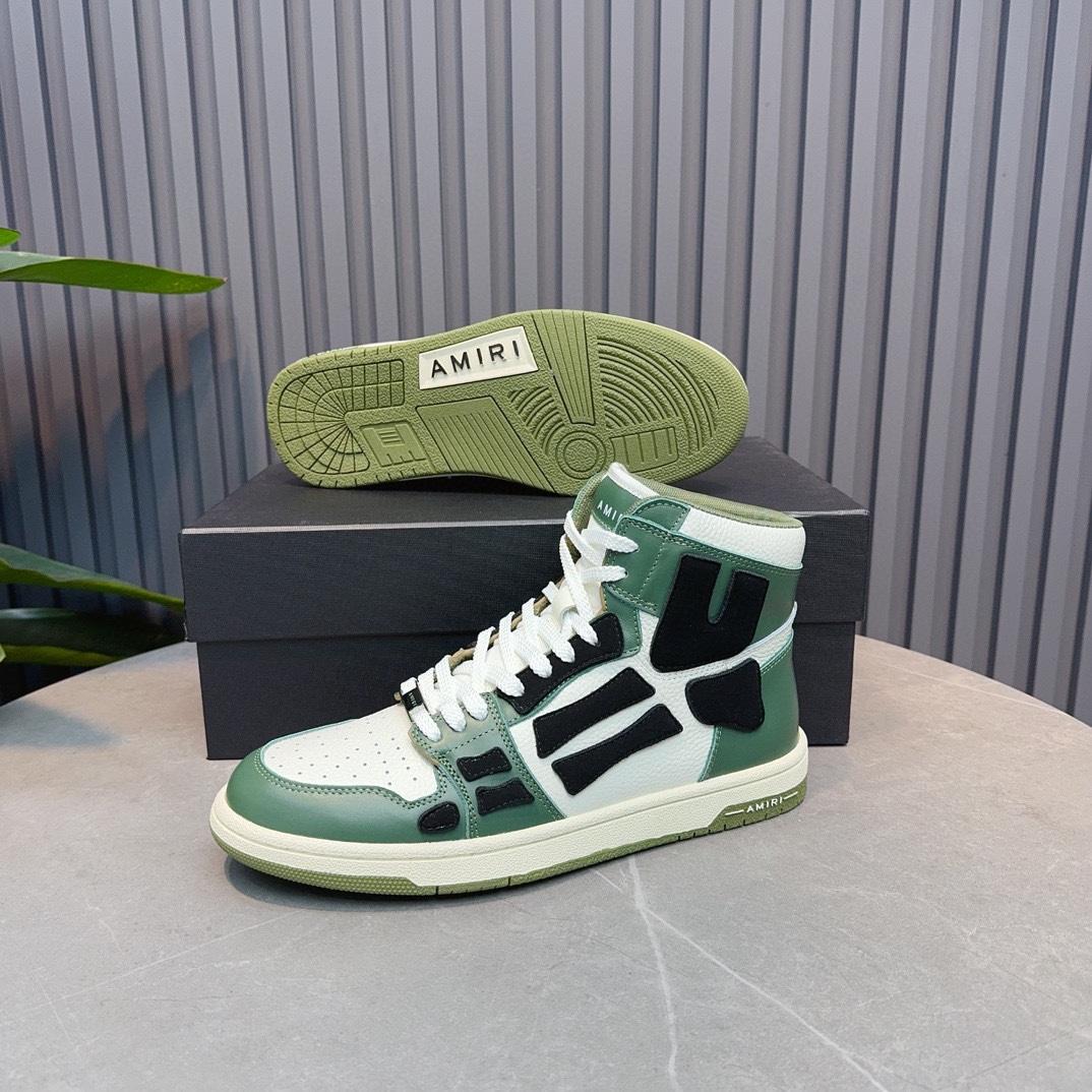 Amiri Leather-Textile High-Top Sneakers - PerfectKickZ