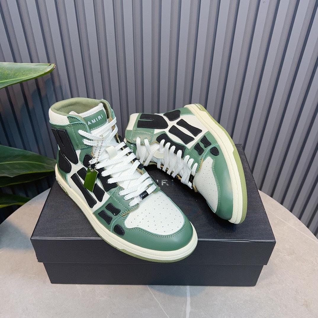 Amiri Leather-Textile High-Top Sneakers - PerfectKickZ