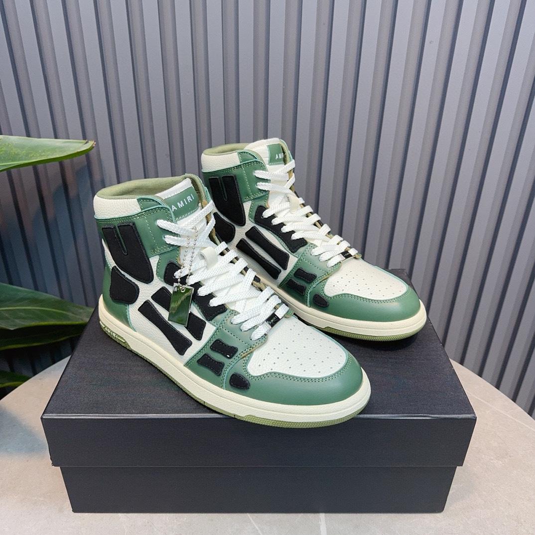 Amiri Leather-Textile High-Top Sneakers - PerfectKickZ