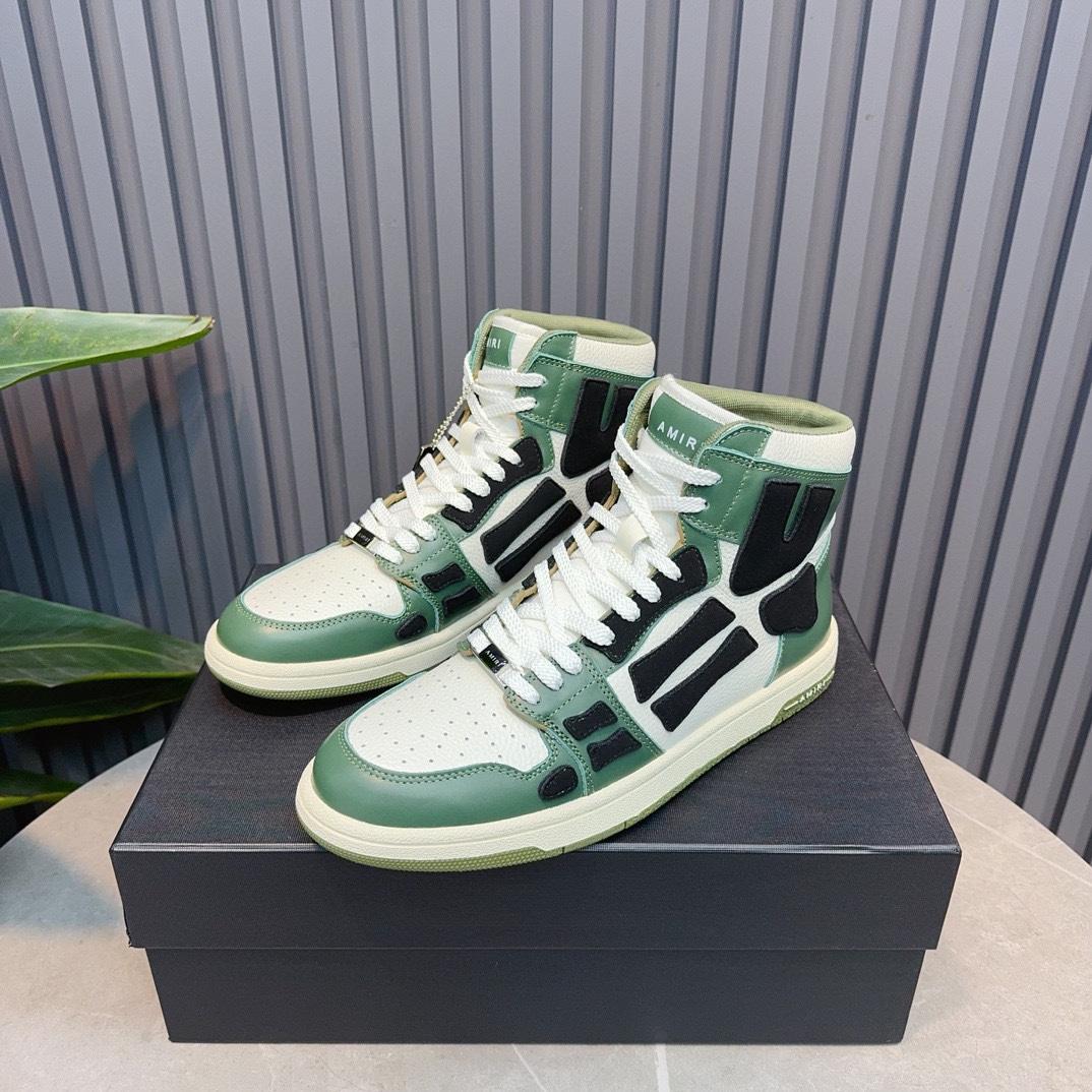 Amiri Leather-Textile High-Top Sneakers - PerfectKickZ