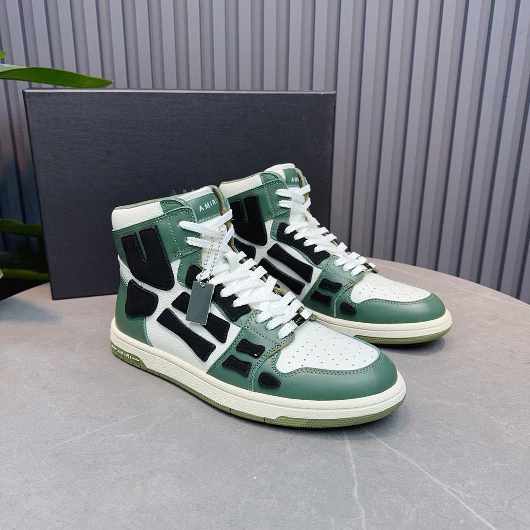 Amiri Leather-Textile High-Top Sneakers - PerfectKickZ