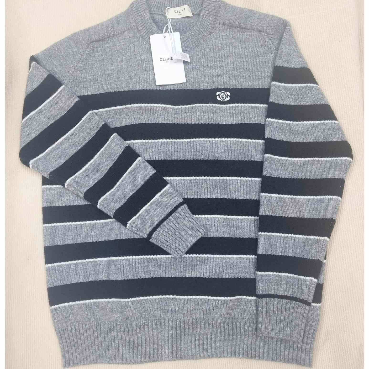 Celine Striped Triomphe Crew Neck Sweater In Wool - PerfectKickZ