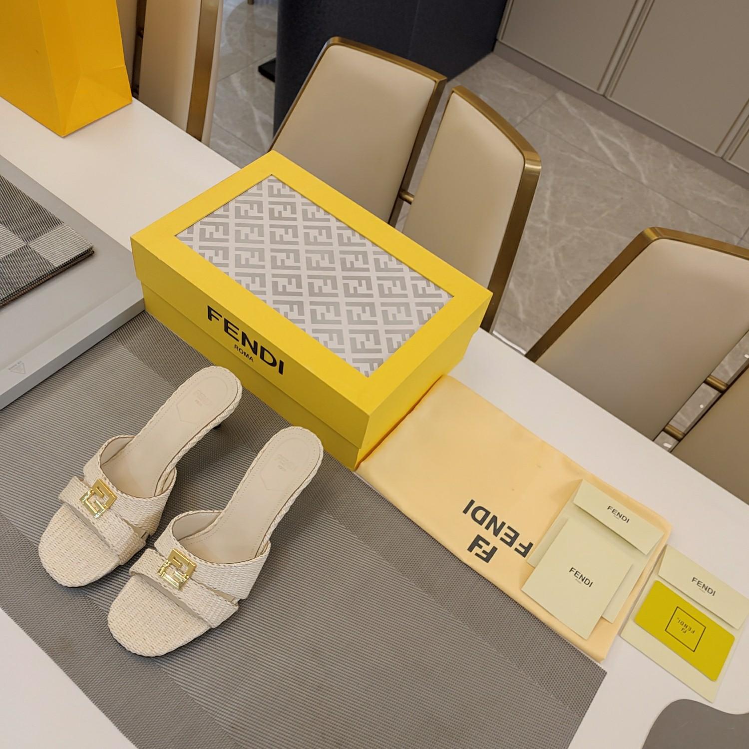 Fendi FFold Beige Cotton Fibre Medium-heel Sandals - PerfectKickZ