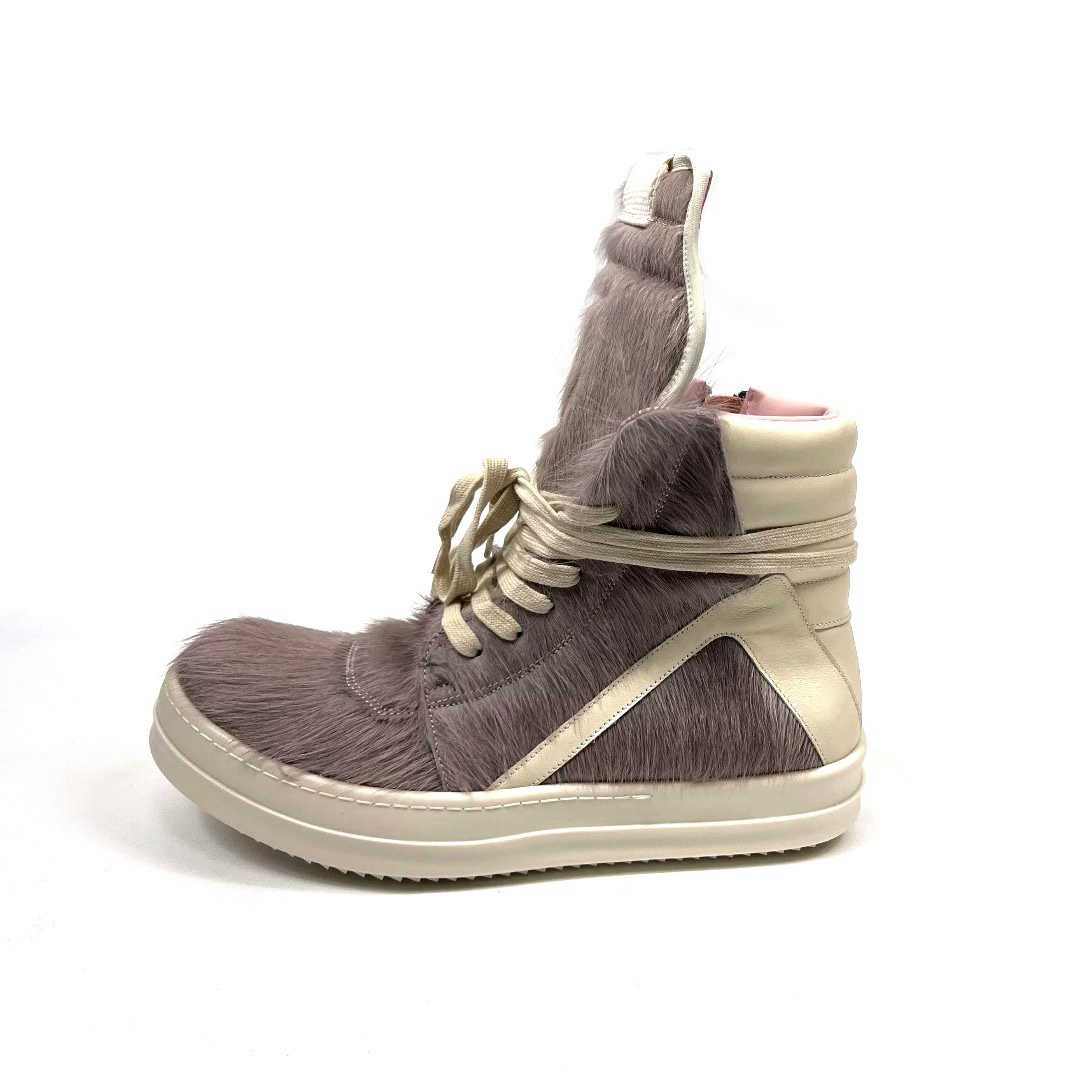 Rick Owens Geobasket Cow Fur Pale Pink Boots - PerfectKickZ