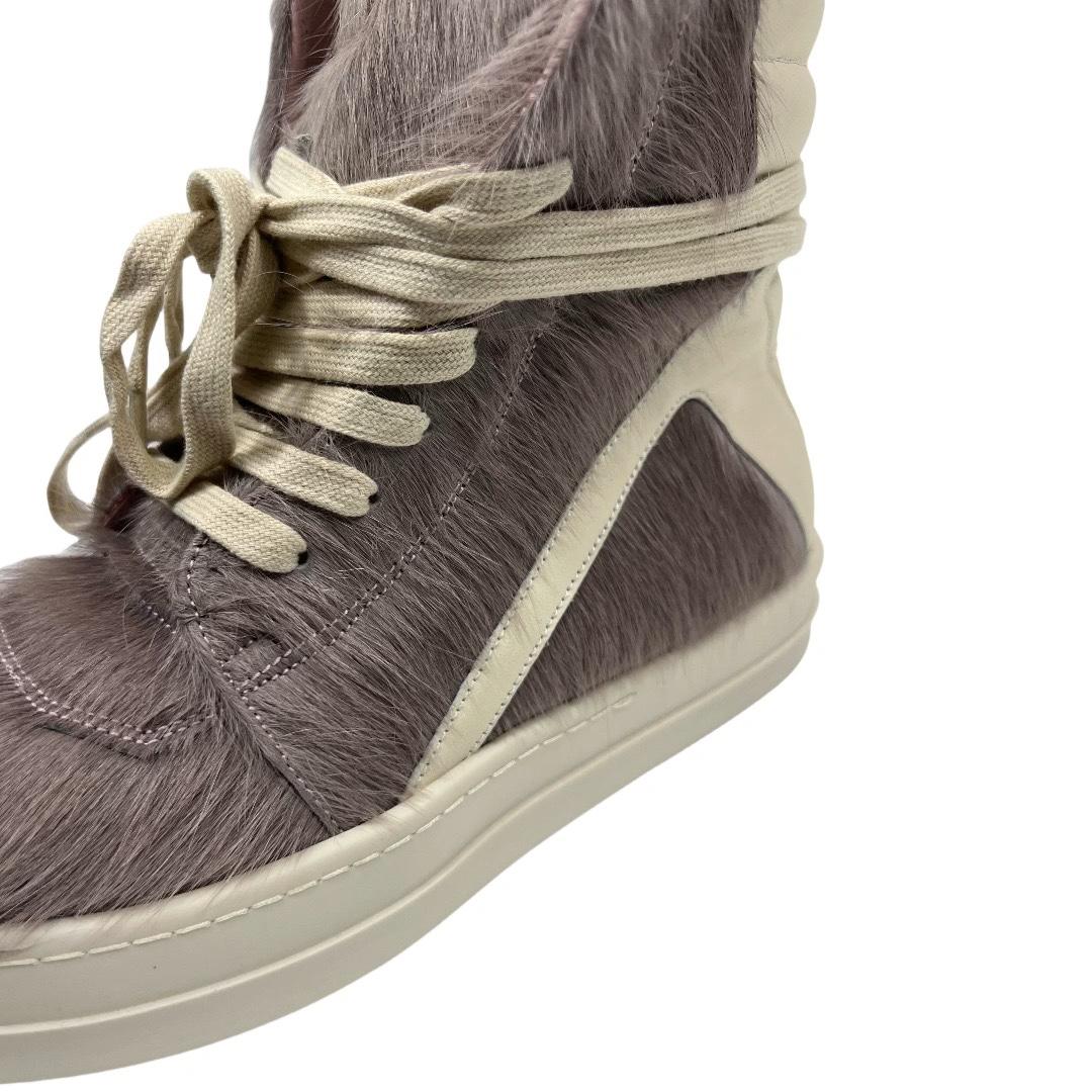 Rick Owens Geobasket Cow Fur Pale Pink Boots - PerfectKickZ