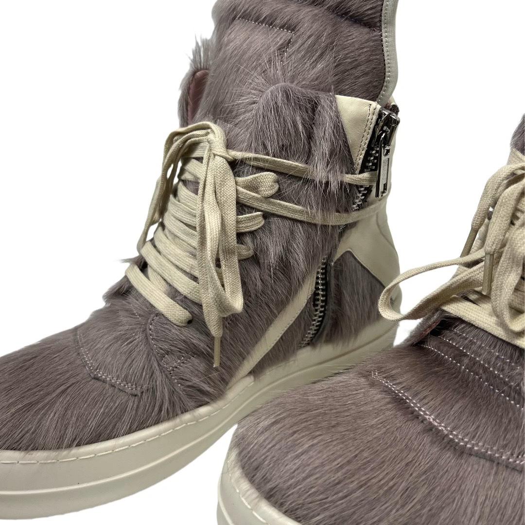 Rick Owens Geobasket Cow Fur Pale Pink Boots - PerfectKickZ