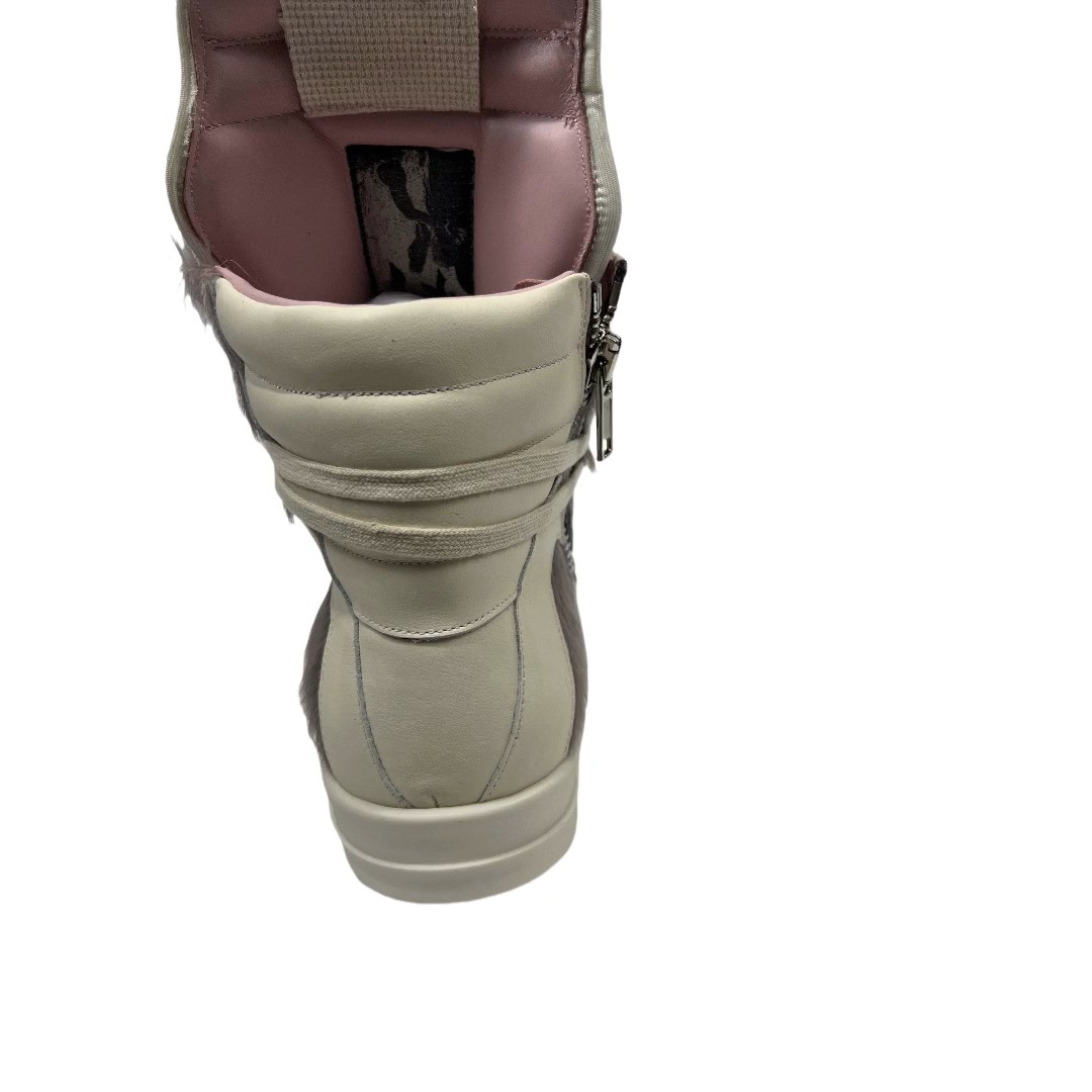Rick Owens Geobasket Cow Fur Pale Pink Boots - PerfectKickZ