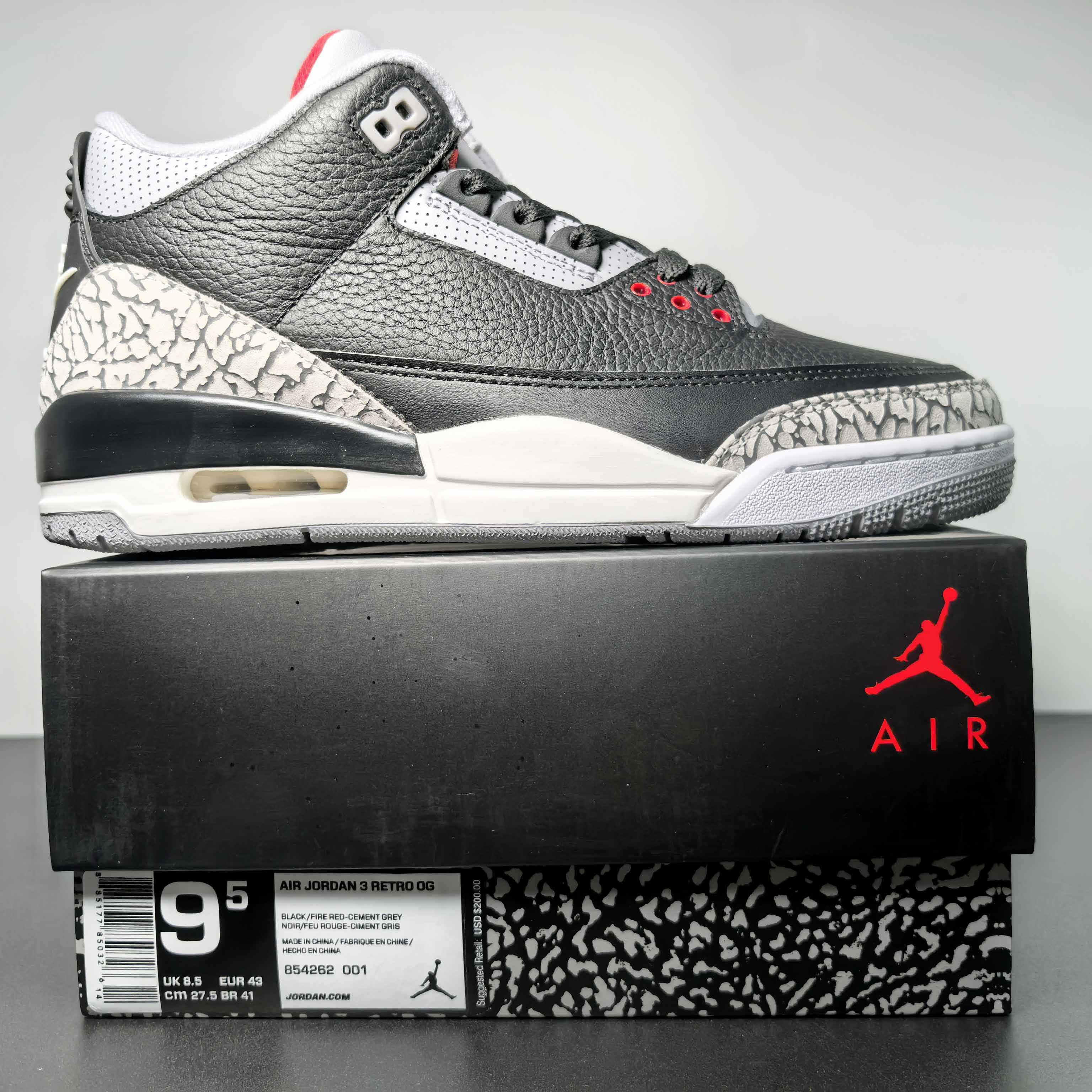 Air Jordan 3 OG “Black Cement Basketball Shoes     854262-001  - PerfectKickZ