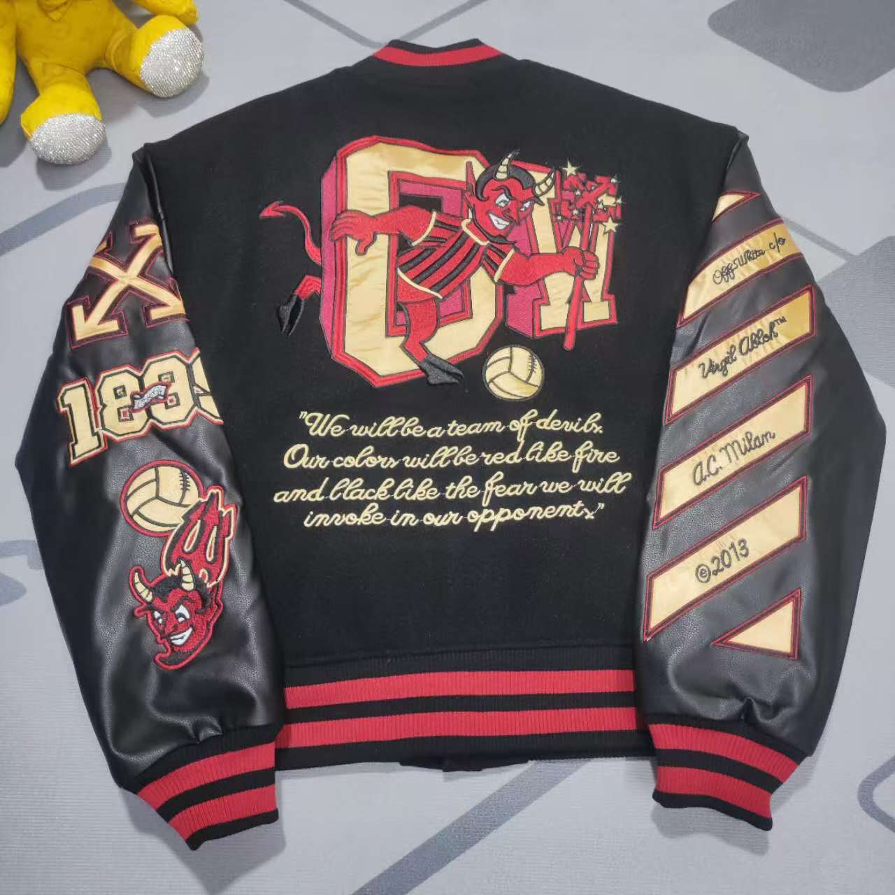 Off-White x Ac Milan 125th Anniversary Embroidered Varsity Jacket - PerfectKickZ