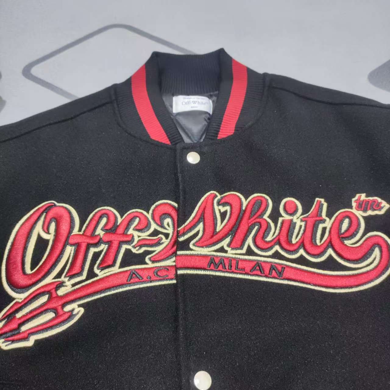 Off-White x Ac Milan 125th Anniversary Embroidered Varsity Jacket - PerfectKickZ