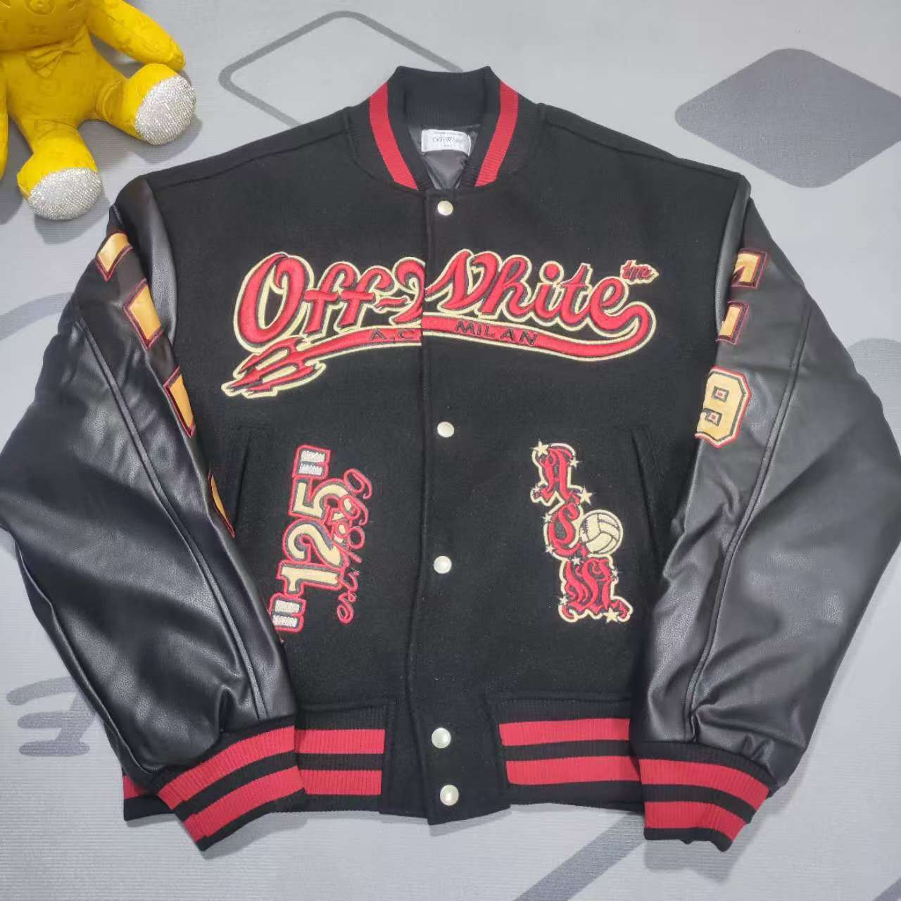 Off-White x Ac Milan 125th Anniversary Embroidered Varsity Jacket - PerfectKickZ