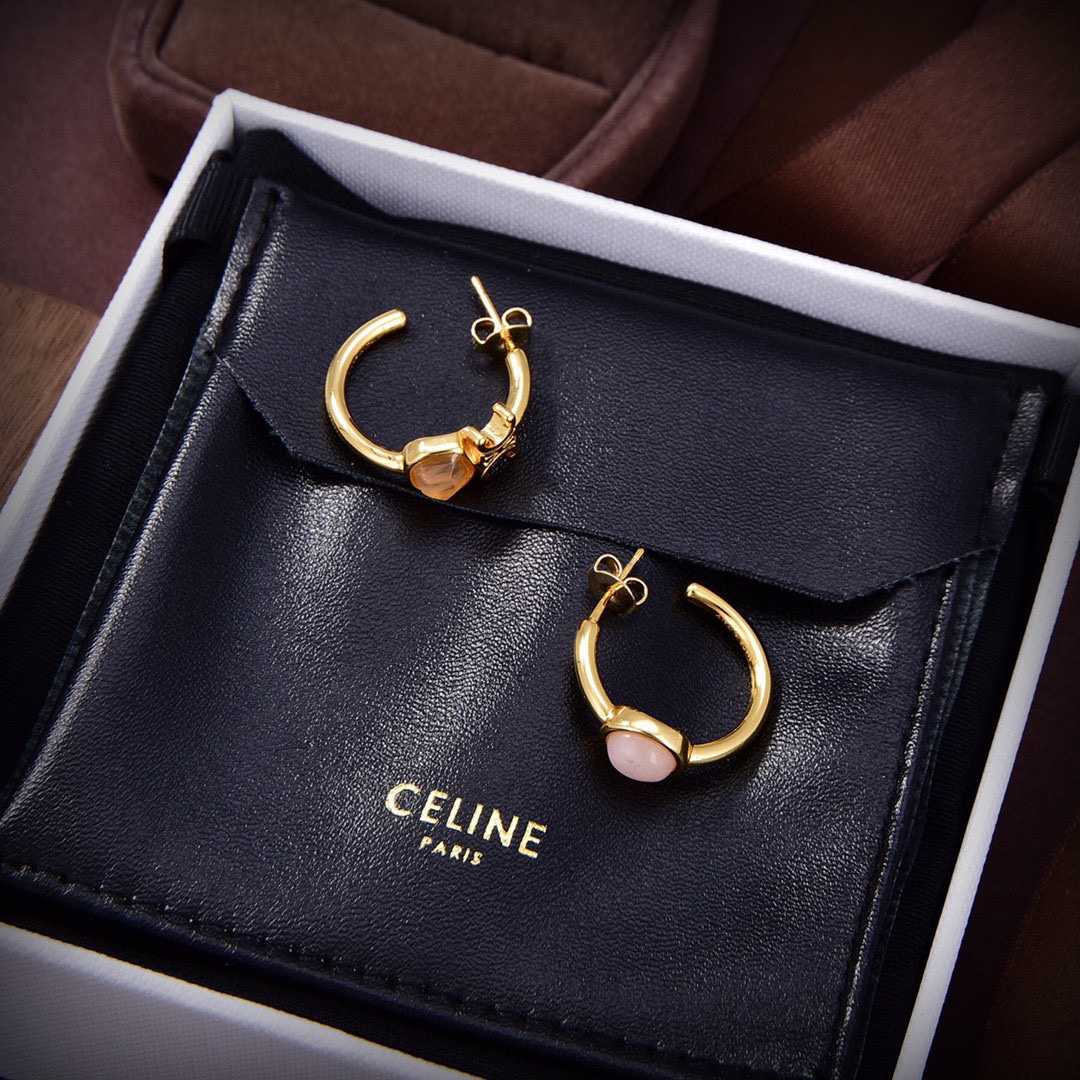Celine Triomphe Indie Hoops In Brass With Gold Finish,Rutilated Quartz And Pink - PerfectKickZ