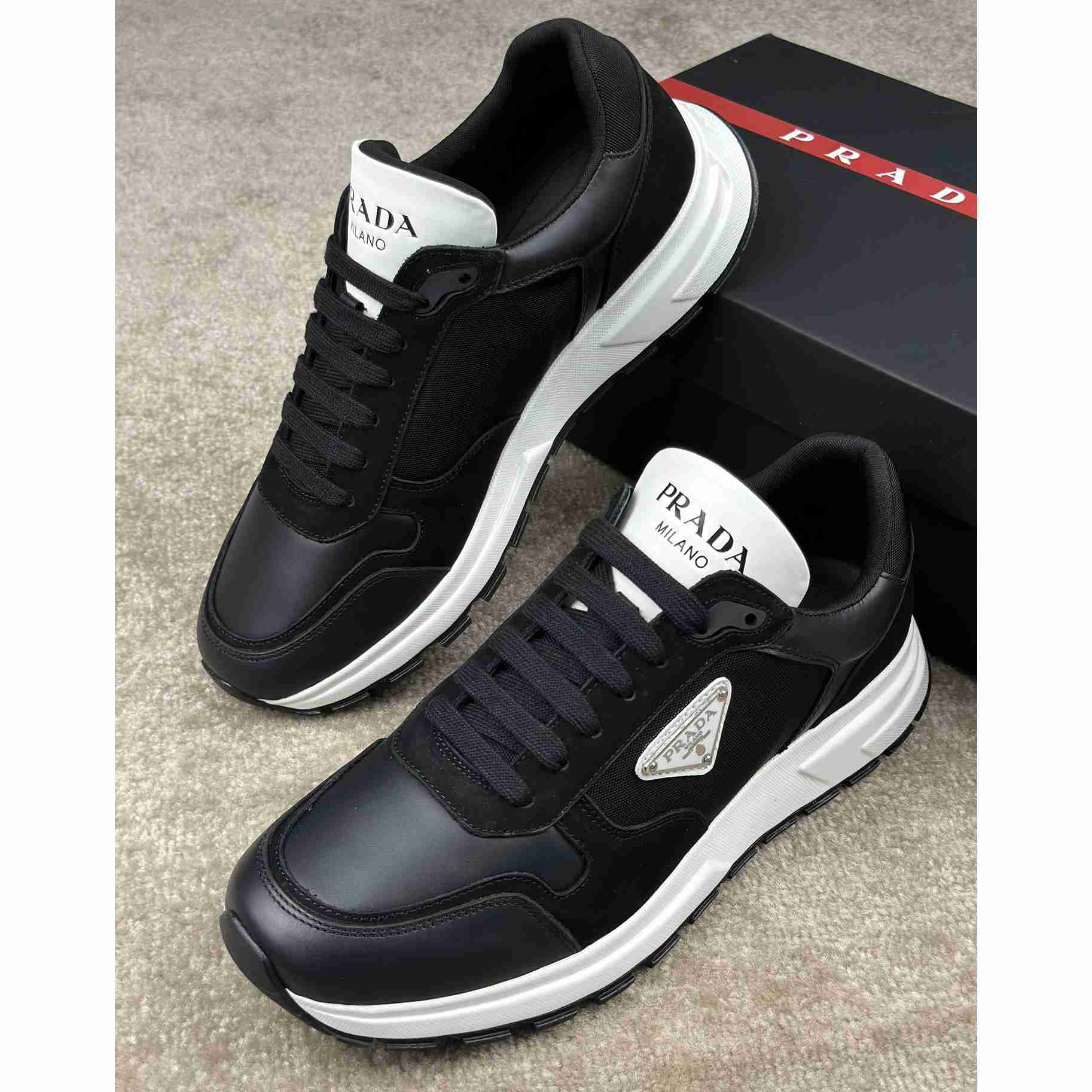 Prada Leather And Re-Nylon Sneakers - PerfectKickZ