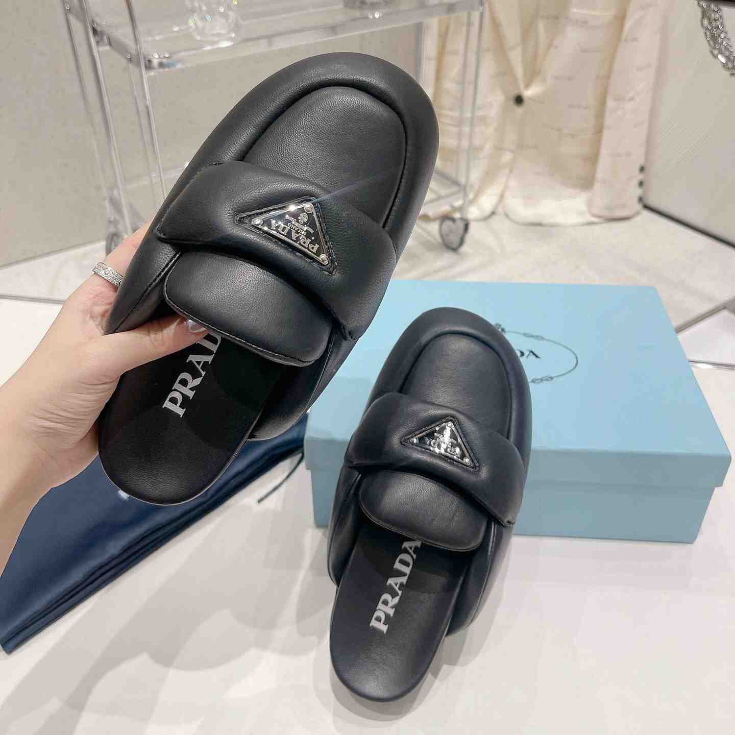 Prada Soft Padded Nappa Leather Sabots - PerfectKickZ