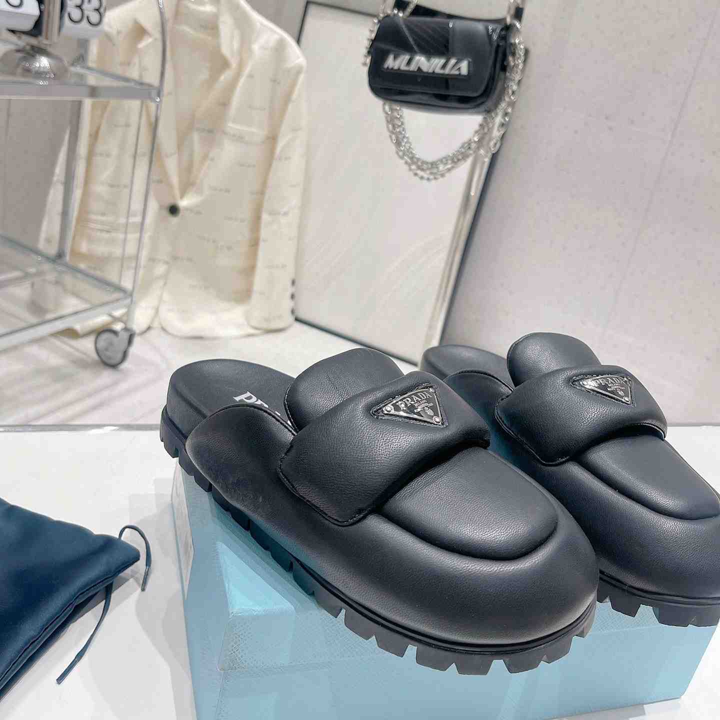 Prada Soft Padded Nappa Leather Sabots - PerfectKickZ
