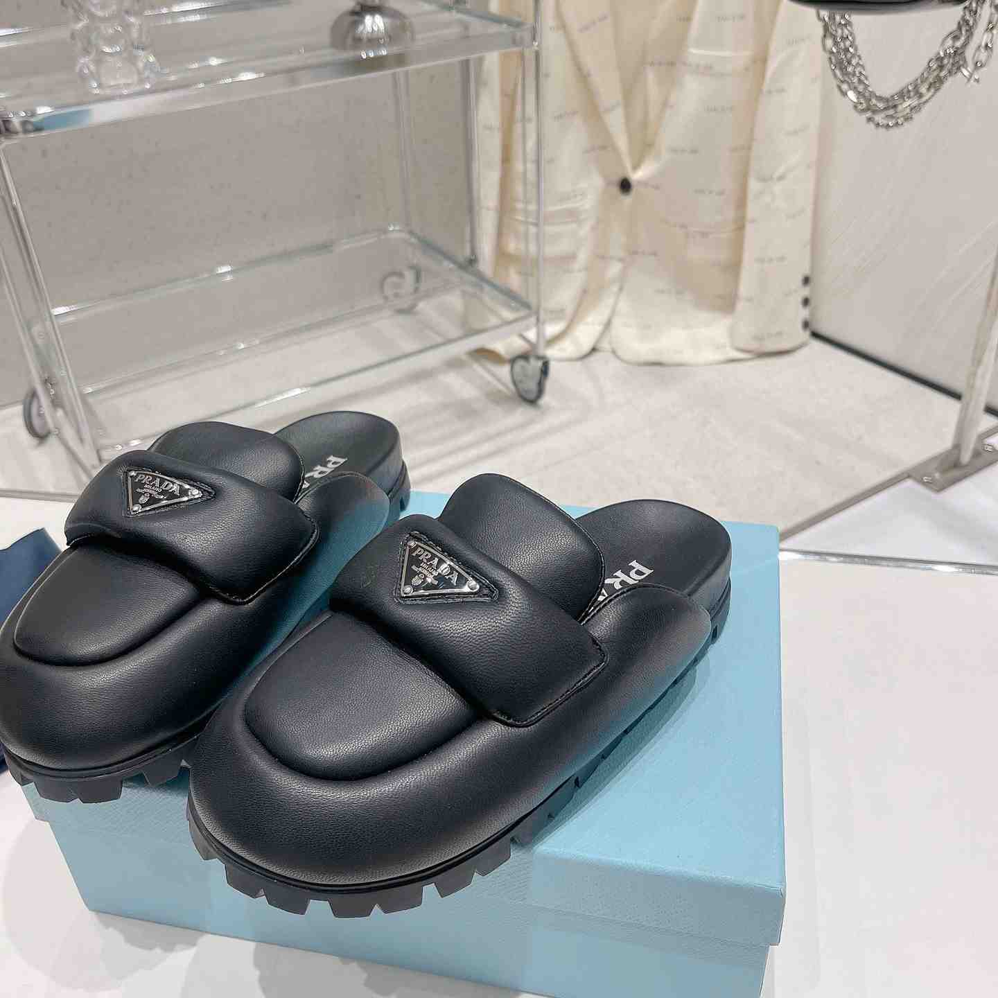 Prada Soft Padded Nappa Leather Sabots - PerfectKickZ