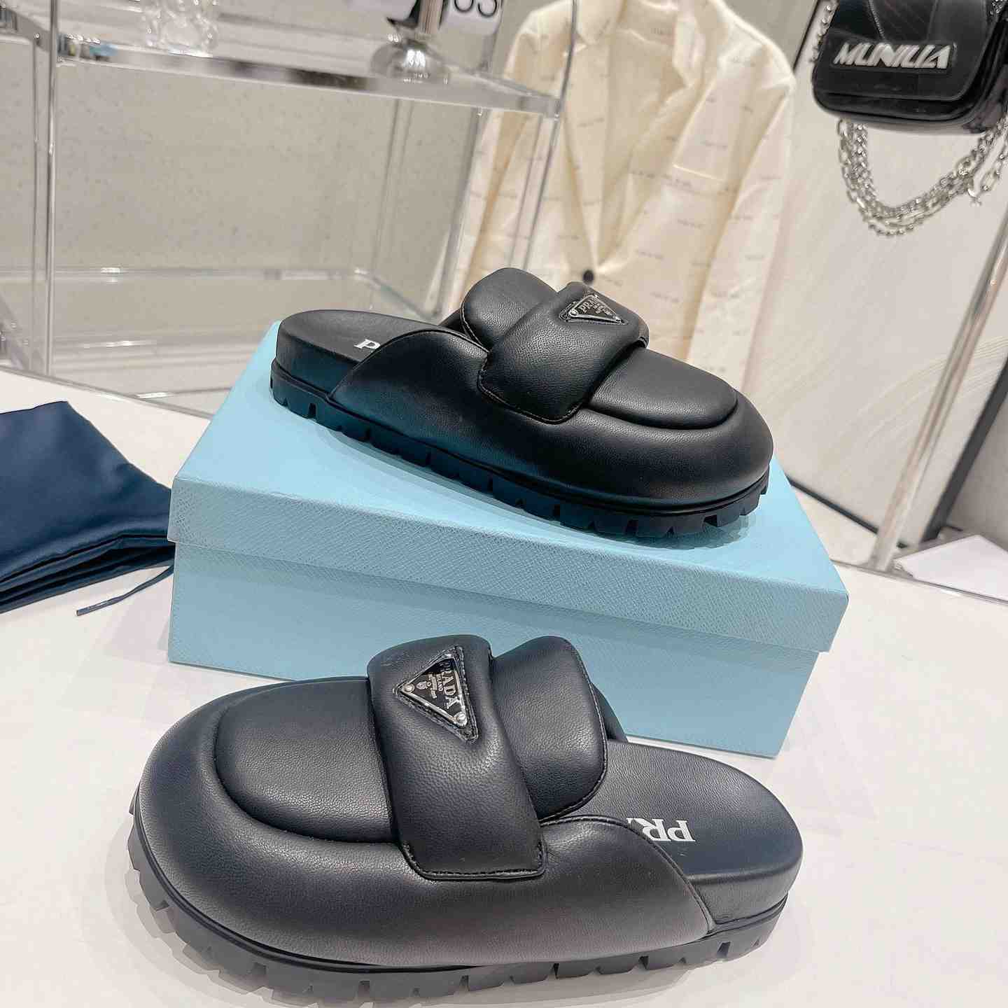 Prada Soft Padded Nappa Leather Sabots - PerfectKickZ