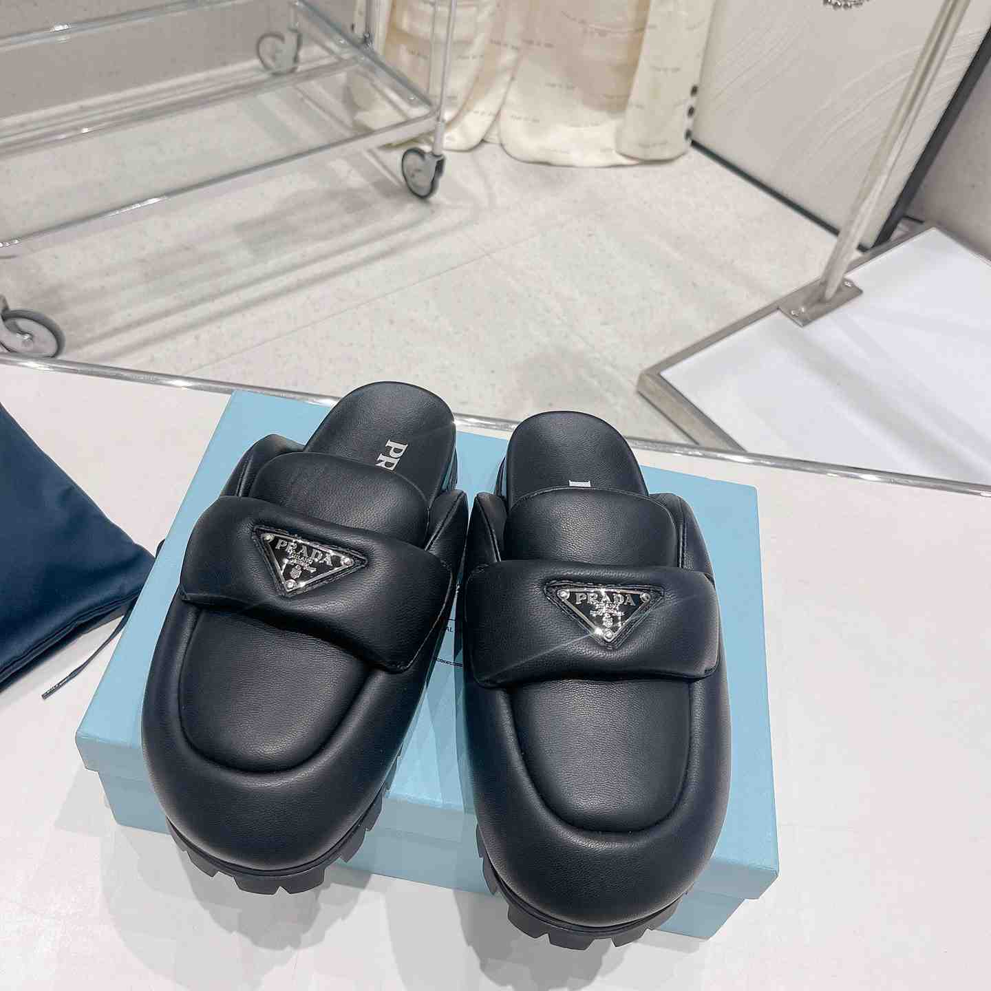 Prada Soft Padded Nappa Leather Sabots - PerfectKickZ