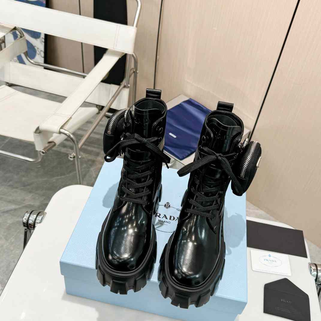 Prada Monolith Leather And Nylon Fabric Boots - PerfectKickZ