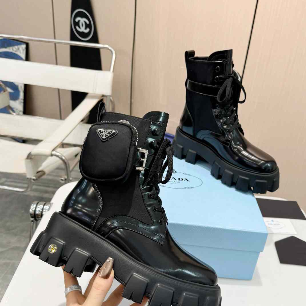 Prada Monolith Leather And Nylon Fabric Boots - PerfectKickZ