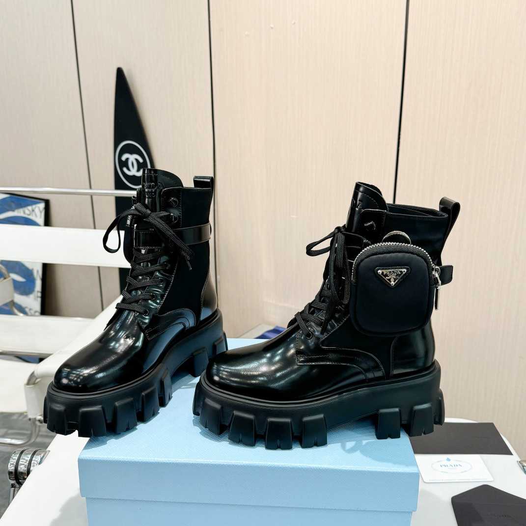 Prada Monolith Leather And Nylon Fabric Boots - PerfectKickZ