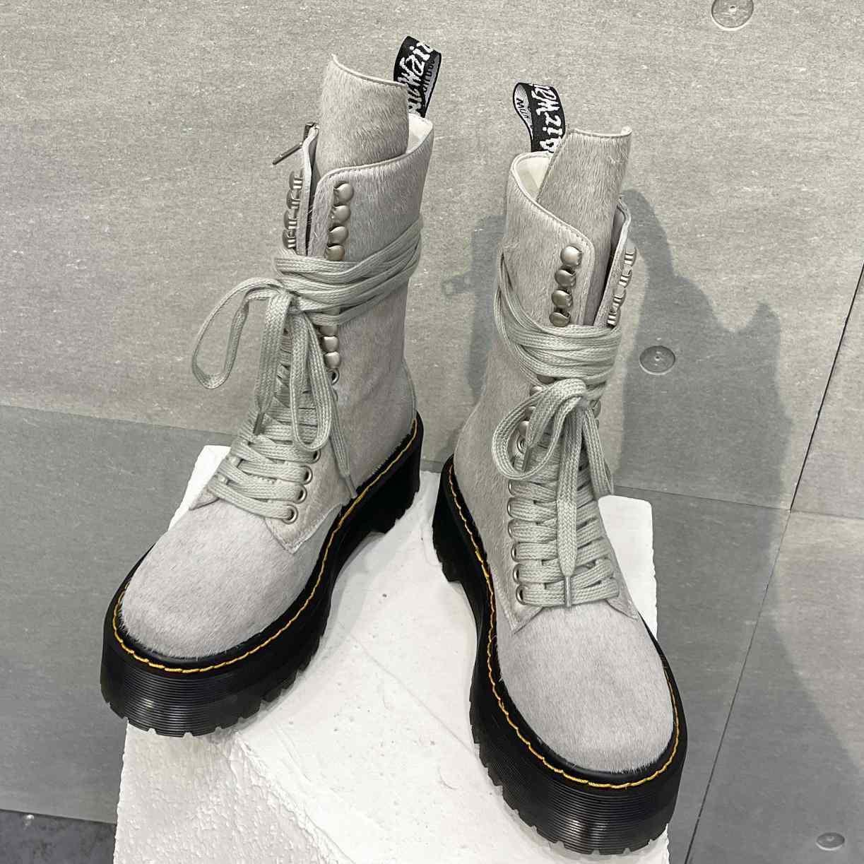 Rick Owens x Dr Martens Calf-hair Quad-sole Boots - PerfectKickZ