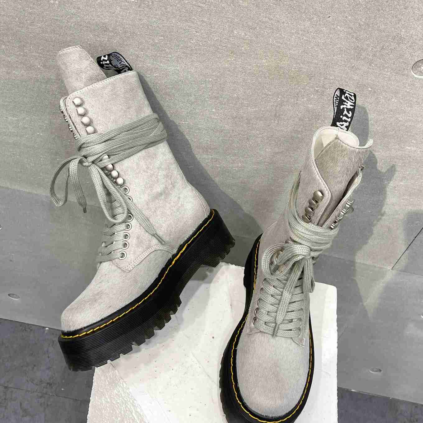 Rick Owens x Dr Martens Calf-hair Quad-sole Boots - PerfectKickZ