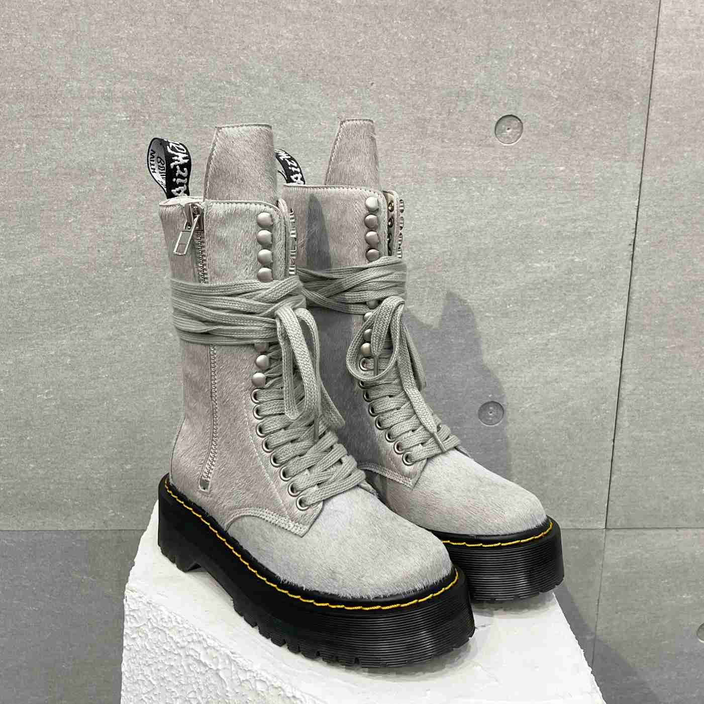 Rick Owens x Dr Martens Calf-hair Quad-sole Boots - PerfectKickZ