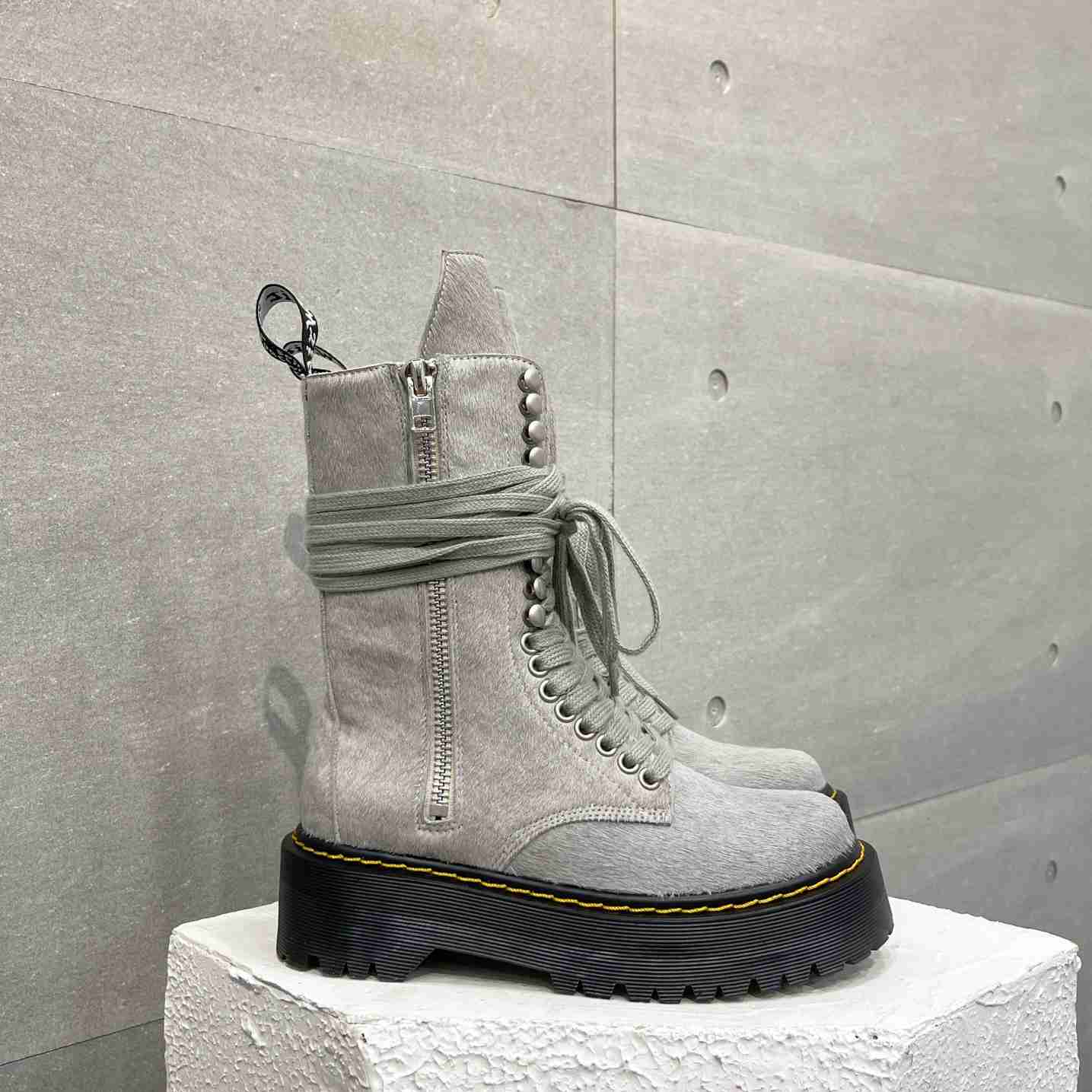 Rick Owens x Dr Martens Calf-hair Quad-sole Boots - PerfectKickZ