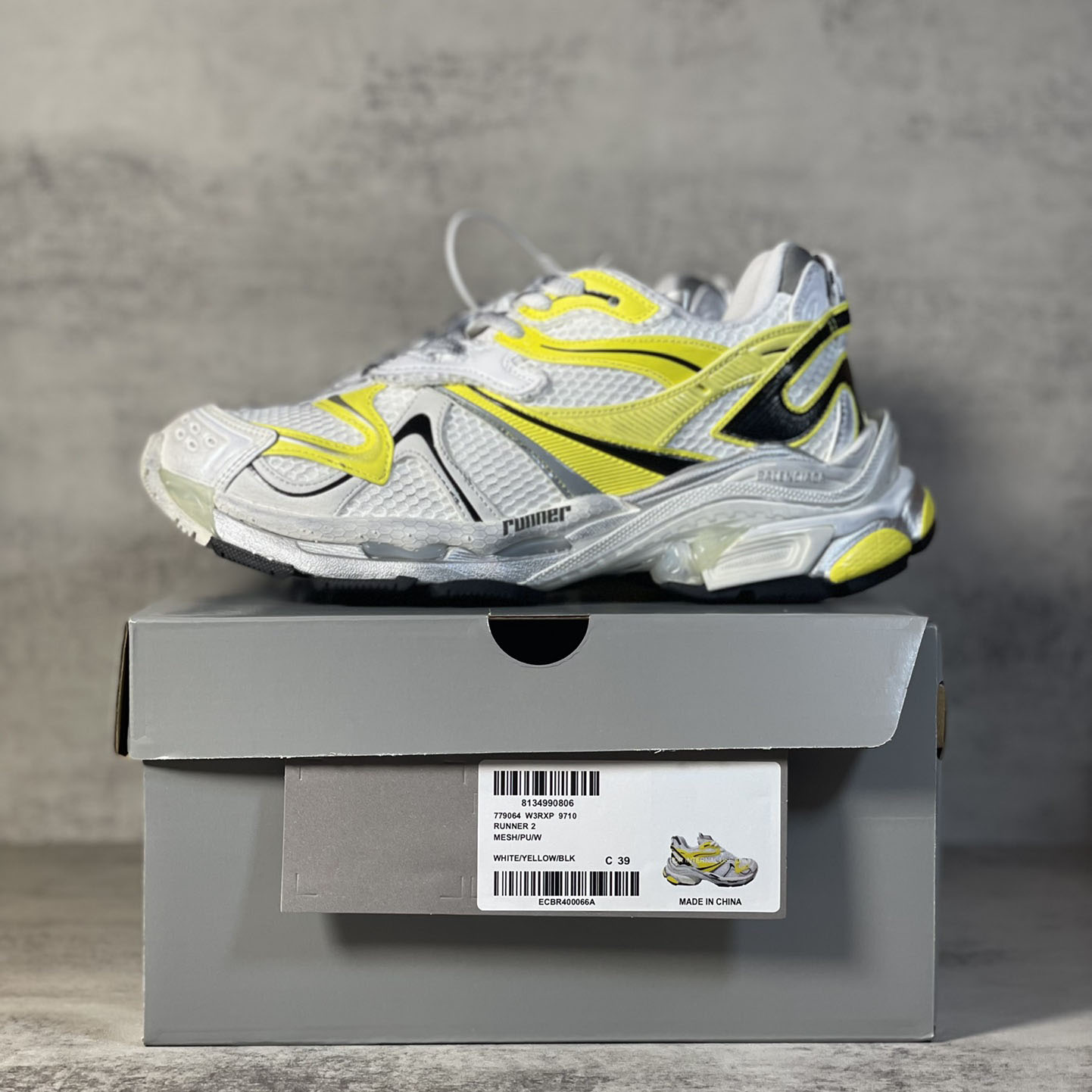 Balenciaga Runner 2.0 Sneaker In White, Yellow And Black Mesh And Polyurethane - PerfectKickZ