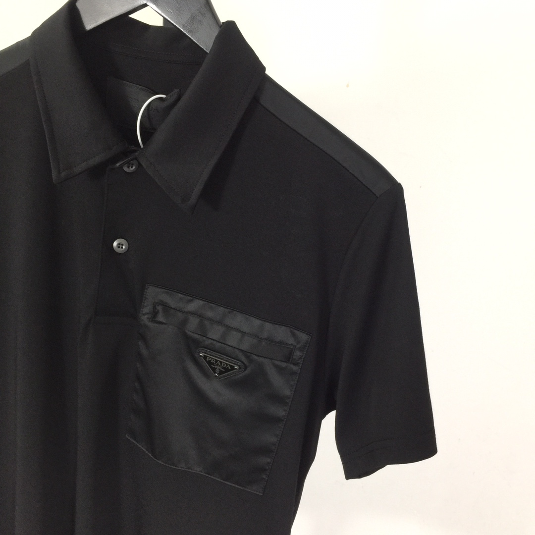 Prada Stretch Cotton Polo Shirt With Re-Nylon Details - PerfectKickZ