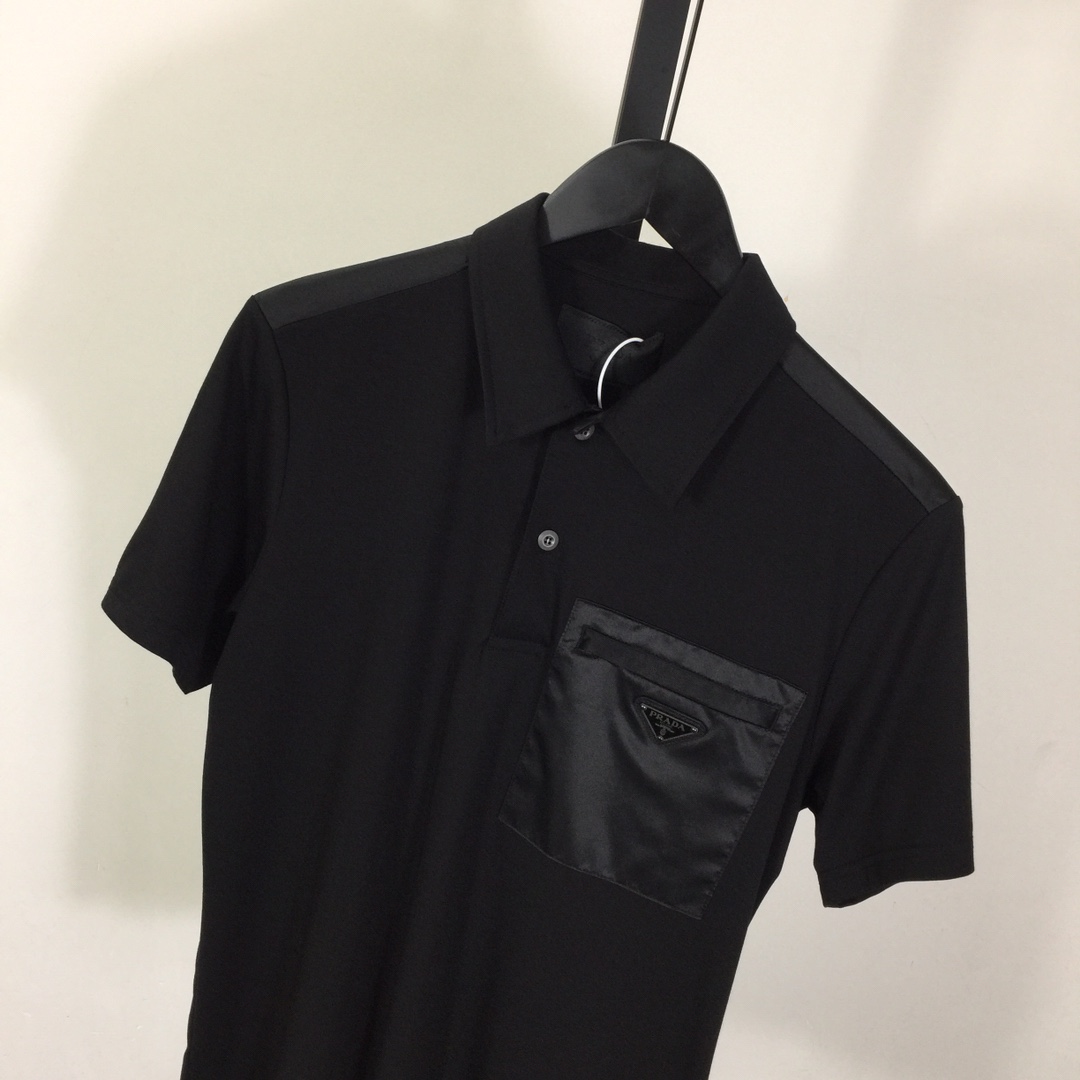 Prada Stretch Cotton Polo Shirt With Re-Nylon Details - PerfectKickZ