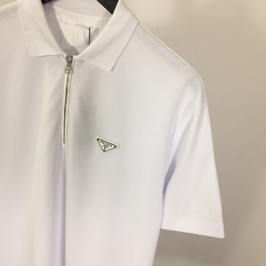 Prada Triangle-logo Cotton Polo Shirt - PerfectKickZ
