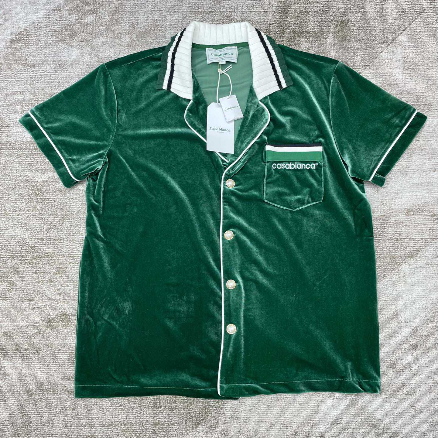 Casablanca Short-Sleeve Velour Shirt 'Evergreen'   c931 - PerfectKickZ