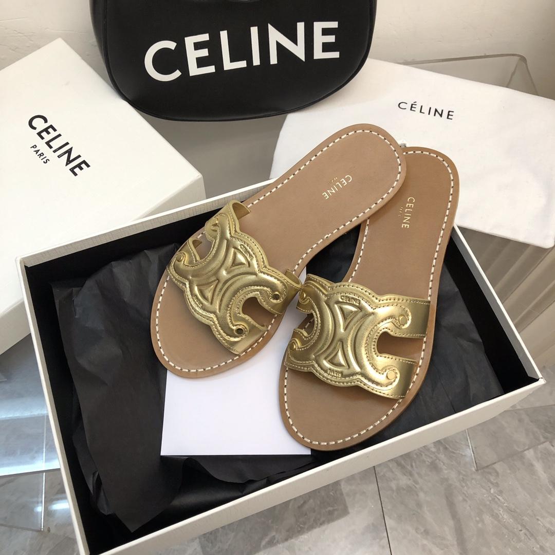 Celine Triomphe Mule In Metalized Calfskin - PerfectKickZ