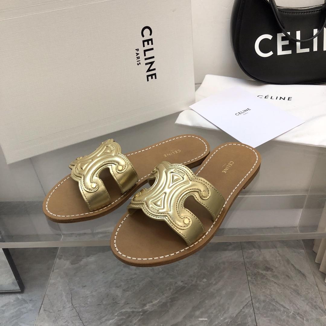 Celine Triomphe Mule In Metalized Calfskin - PerfectKickZ