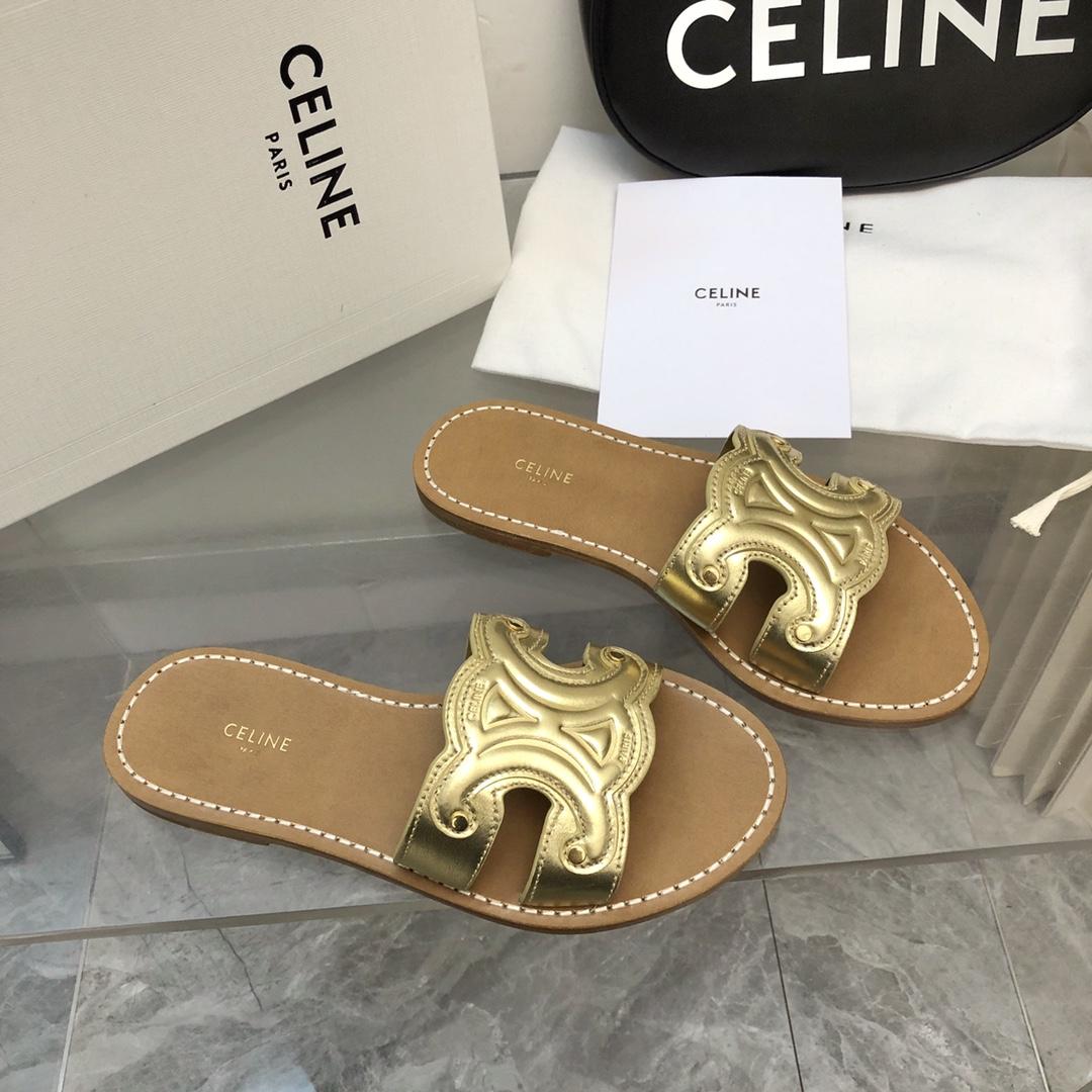 Celine Triomphe Mule In Metalized Calfskin - PerfectKickZ