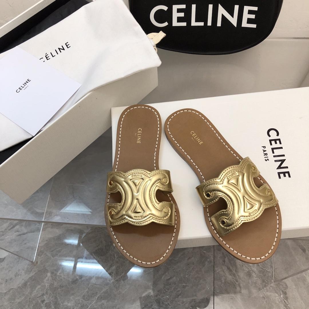 Celine Triomphe Mule In Metalized Calfskin - PerfectKickZ